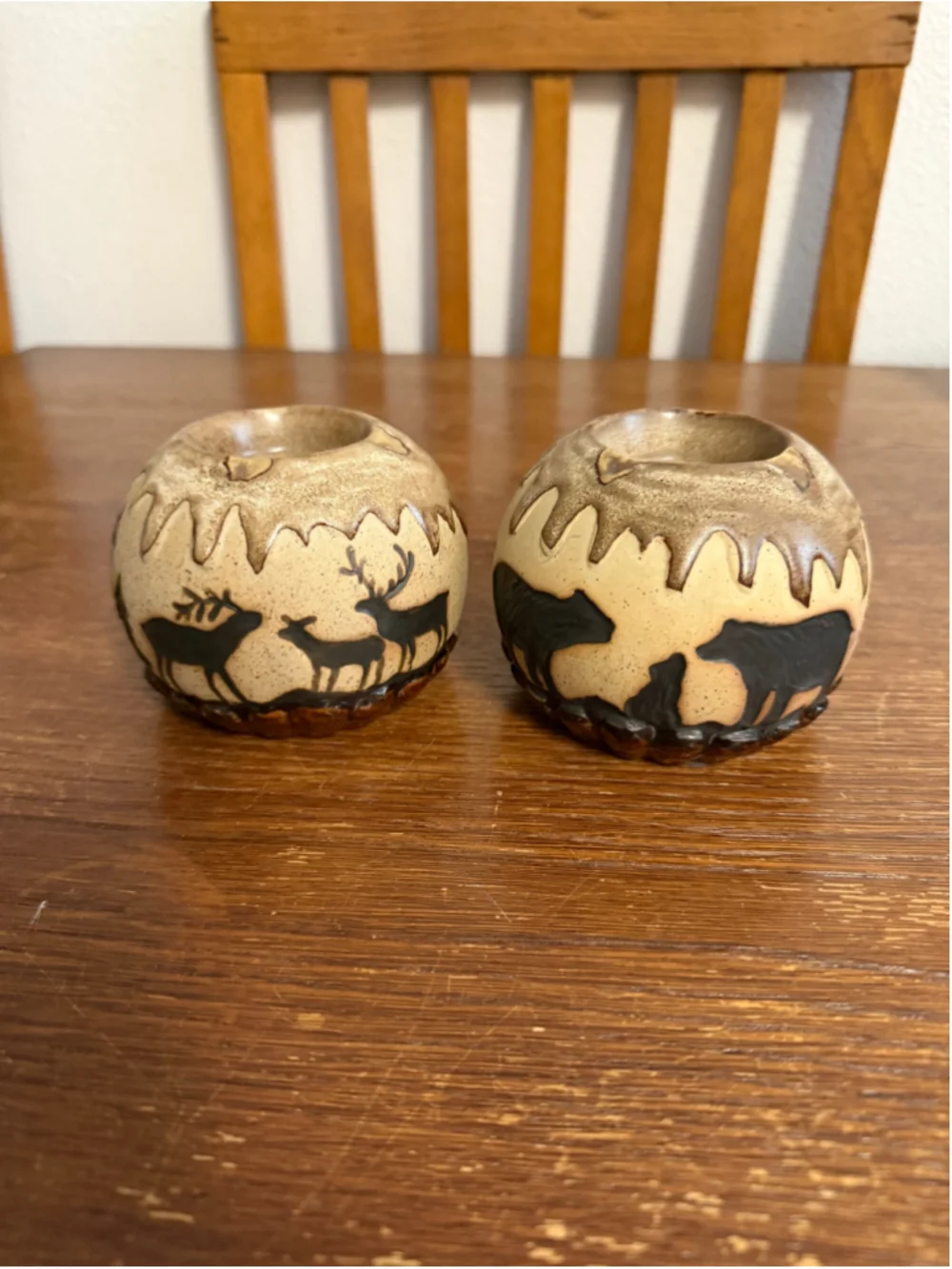Rustic Woodland Moose & Bear Ceramic Tealight Candle Holder Set Cabin Lodge Wild
